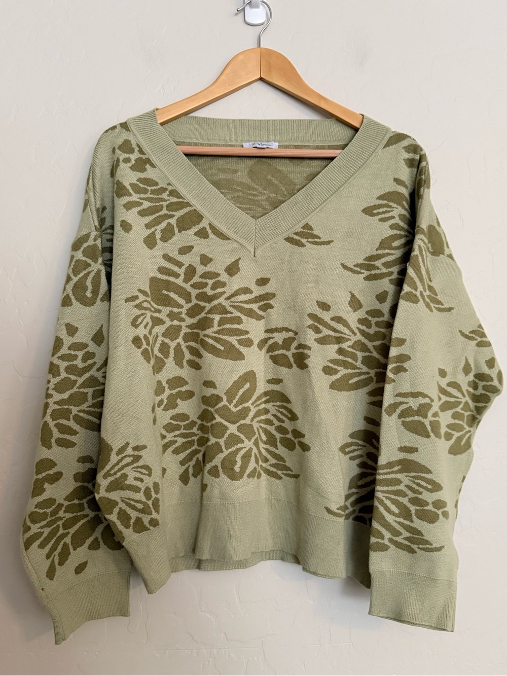 Polagram Sage Green Abstract Floral Jacquard Sweater Size L